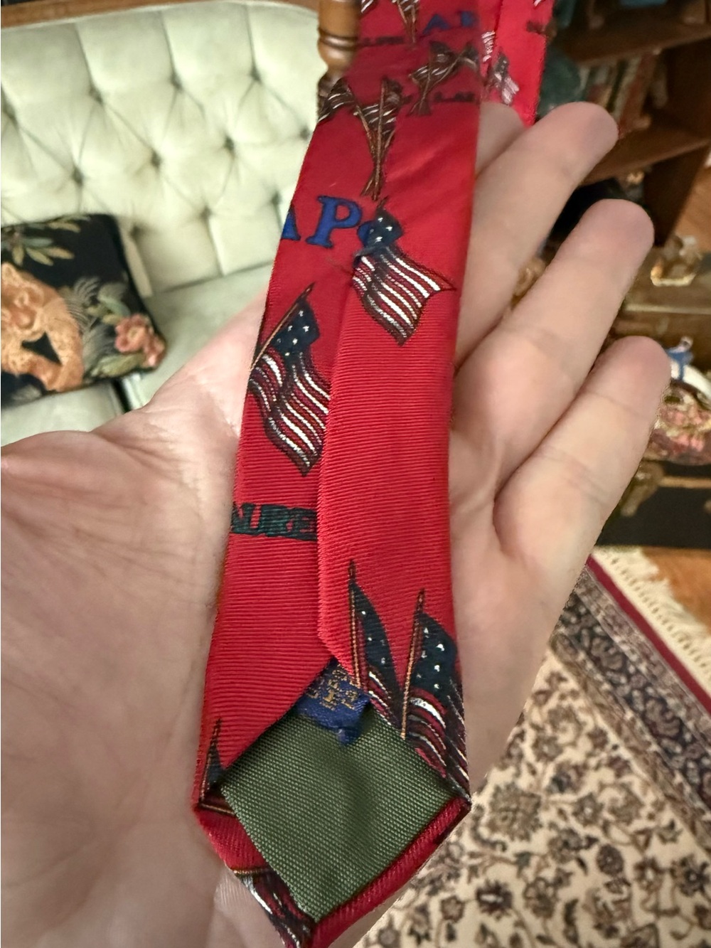 Vintage Chaps Ralph Lauren Patriotic Flag Necktie USA Americana 90s Silk Tie - Picture 7 of 11